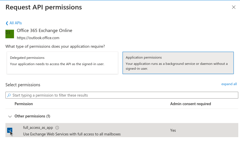 ... and then grant the application permission "full_access_as_app".